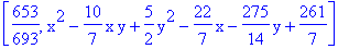 [653/693, x^2-10/7*x*y+5/2*y^2-22/7*x-275/14*y+261/7]